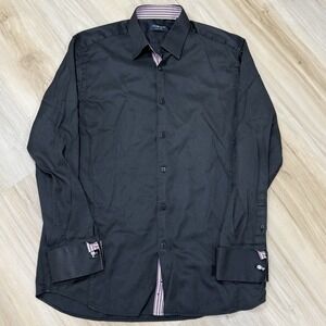 Domani Blue Label Black Pinstripe Dress Shirt Men's Medium 15.5 32/33